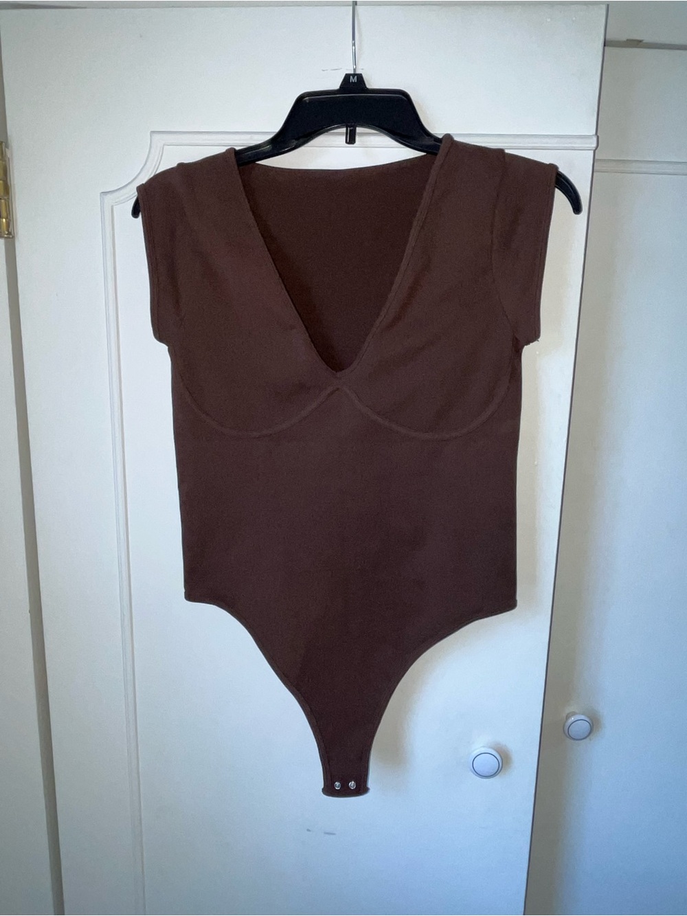 T.J.Maxx Chocolate Brown Cap Sleeve V-Neck Bodysuit
